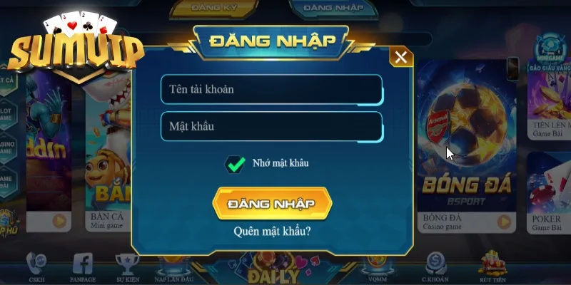 Nhập thông tin theo form hướng dẫn đăng nhập SUM VIP Nhập thông tin theo form hướng dẫn đăng nhập SUM VIP